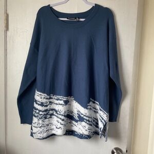 Nina Leonard Geometric Pullover Blue Sweater Women's Extra Large XL